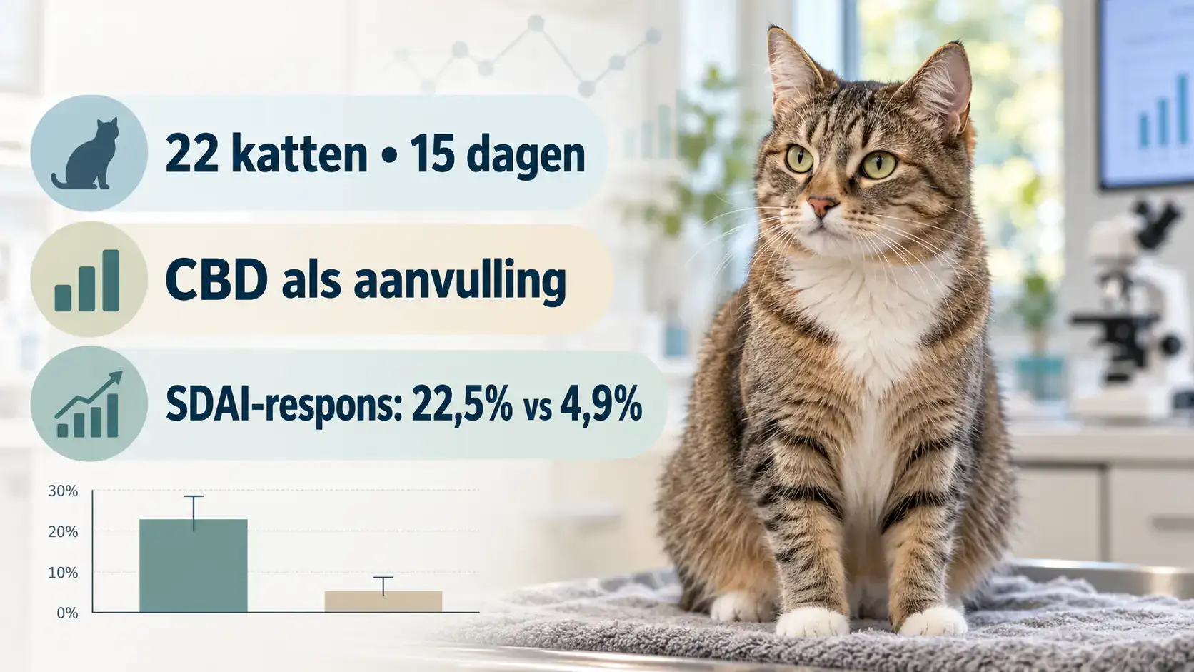 Onderzoek naar CBD-olie bij katten met gingivostomatitis Chronische gingivostomatitis is een ernstige en vaak pijnlijke ontsteking in de bek van een kat. Eten, drinken, slikken en zichzelf verzorgen kunnen hierdoor moeilijk worden. In een placebogecontroleerd onderzoek met 22 katten is bekeken of CBD als aanvulling op de gebruikelijke veterinaire behandeling iets kon betekenen tijdens de [&hellip;]